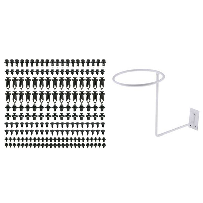 190 Pcs Car Push Pin Rivet Trim Clips Kit &amp; 1set Motorcycle Helmet Holder Hanger Rack Wall Mounted Hook: Default Title