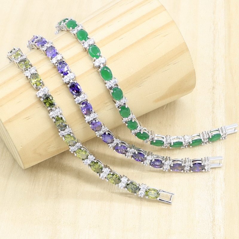 Pulsera de Color plata para mujer, 3 colores, verde, morado, circón 19cm, de joyería