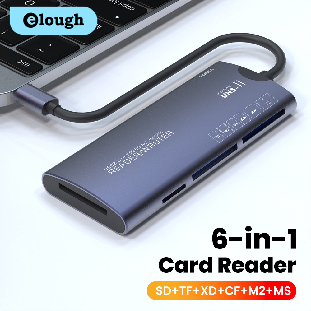 Lector de tarjetas 6 en 1 USB/USB C a SD CF XD Micro TF M2 MS adaptador de tarjeta lector de tarjetas de memoria de alta velocidad para accesorios de ordenador portátil