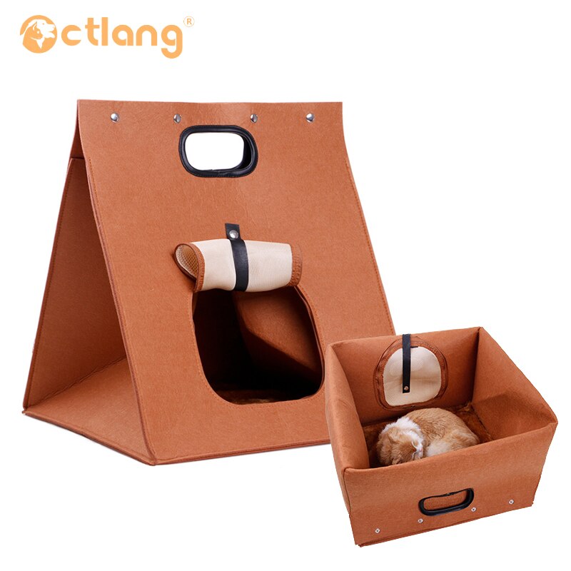Botique-Pet Cat Carrier, Folding Portable Wool Felt Cave Bed Travel Bag For Cat Puppy 3 In 1 Multifunctional Nest Felt Walking