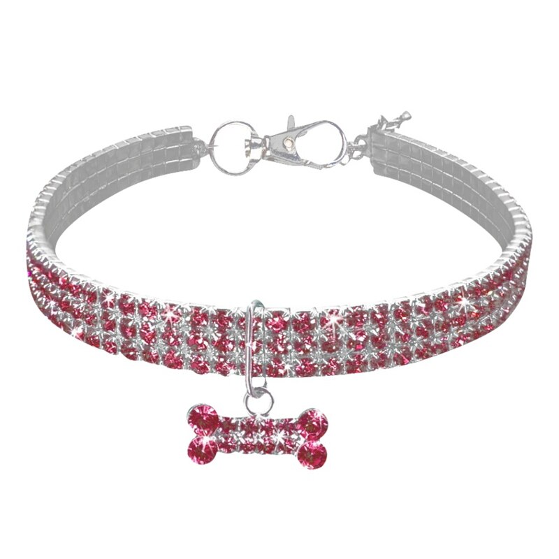 Bling Strass Halsband Legering Diamant Puppy Pet Kat Kraag Maat S/M/L Halsbanden Lijnen Kleine honden Mascotas Accessoires: Roze / L