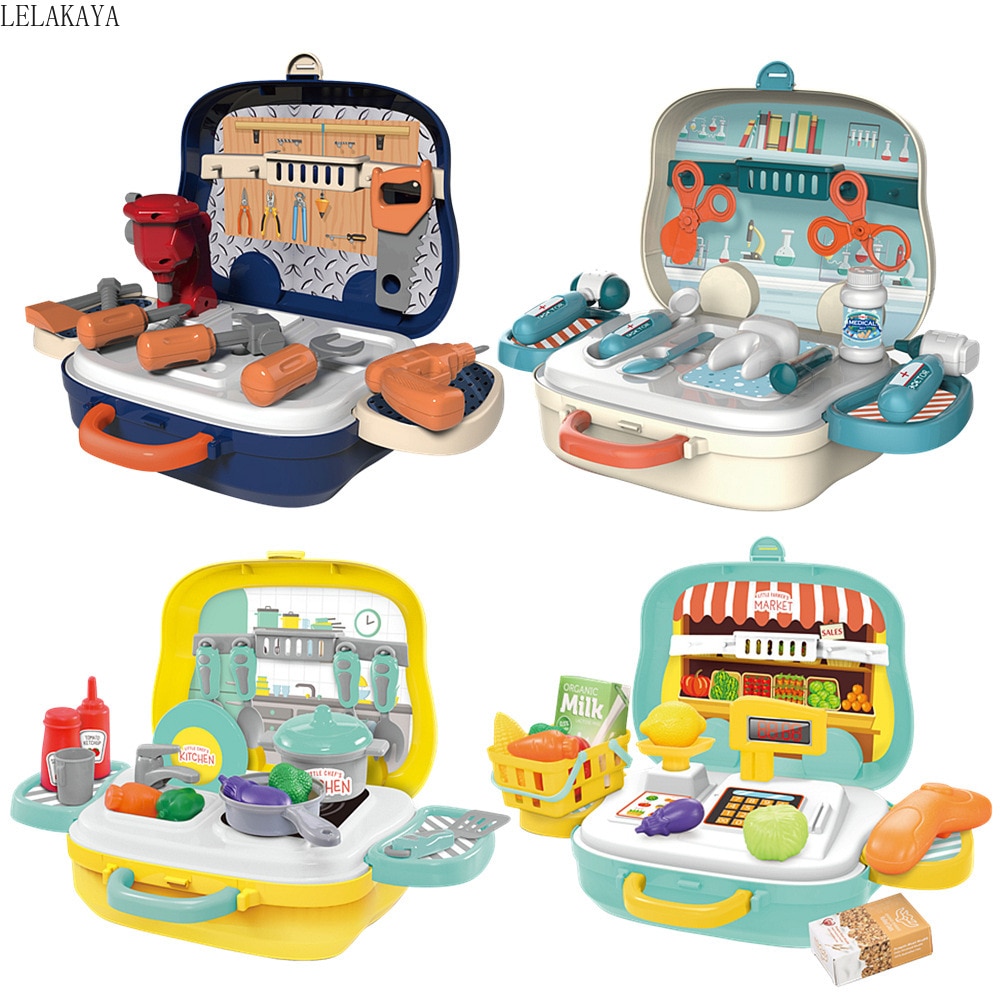 Fantasiespel Kinderen Beauty Mode Speelgoed Simulatie Plastic Keuken Koken Servies Make Up Gereedschap Set Arts Supermarkt Koffer