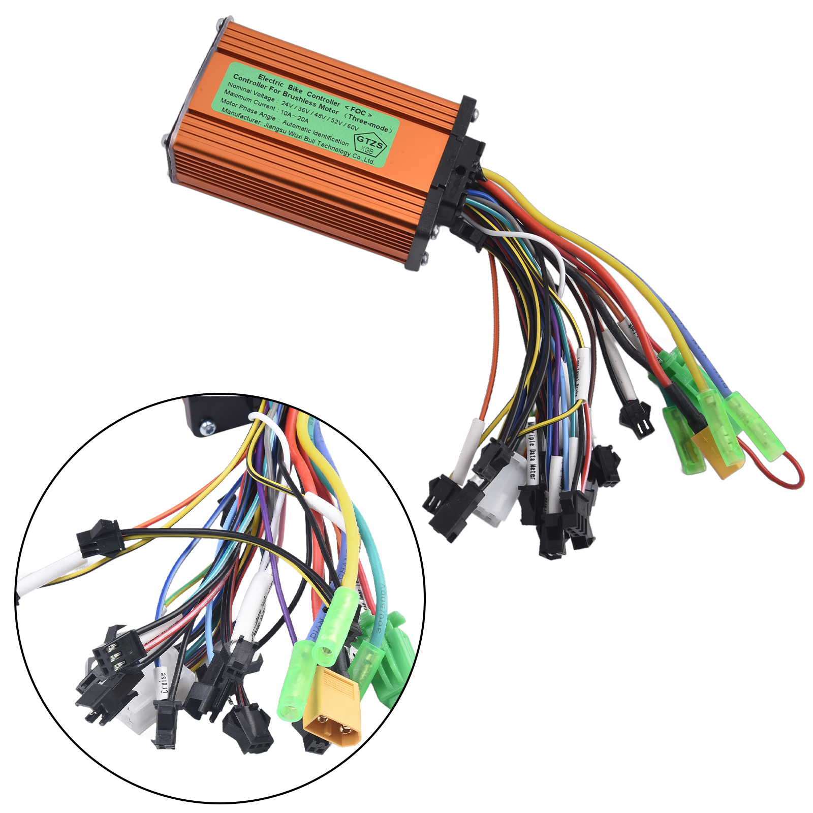 Controlador de bicicleta eléctrica de 36/48/52V, 350W, controladores sin escobillas de onda sinusoidal de 350W con línea de faro, accesorios para patinete eléctrico