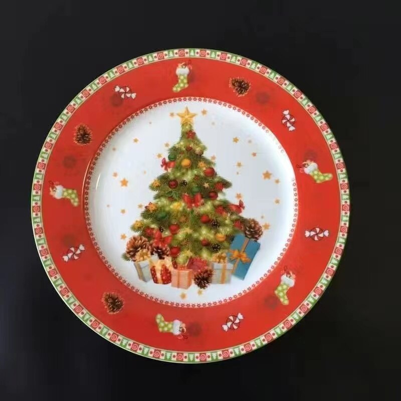 Korean Style Christmas Cartoon Gingerbread Man Ceramic Plate Candy Red Lace Cake Dessert Plate Charger Plates: 7.5 inch