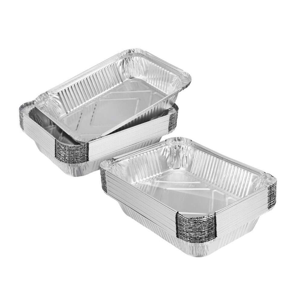 50 st 630ml engångsgrill med droppformar bricka aluminiumfolie matlåda fettfångare kastruller med lock