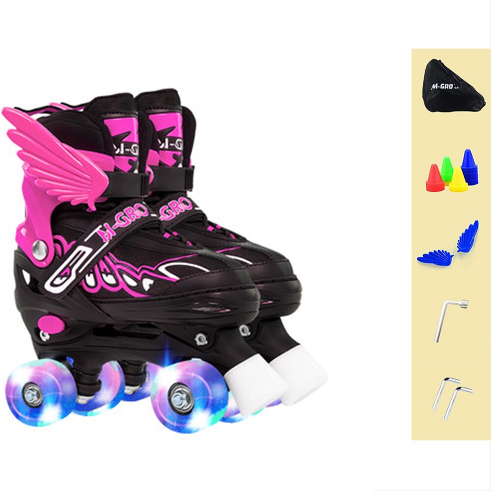 neue Kinder Einstellbare Skates Rollschuhe Jungen Mädchen kinder Rollschuhe Schuhe Flash 4-Räder Außen Sport skates: pink flash wheel / l
