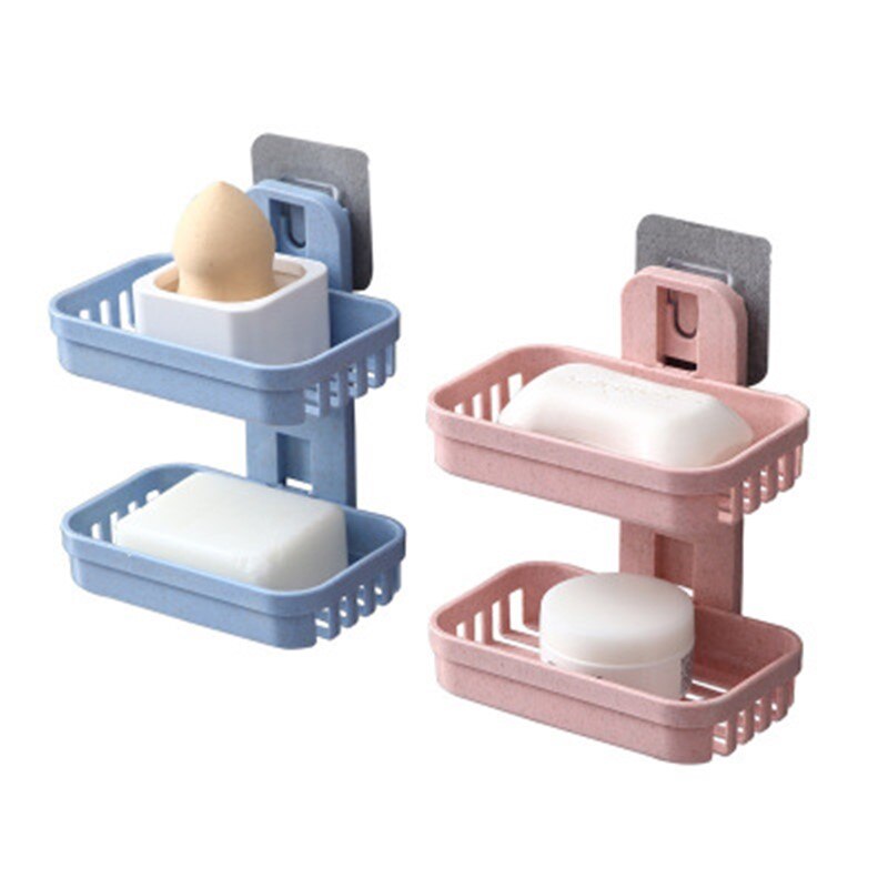 1 Uds caja de jabones soporte de bandeja de jabón de pared para ducha cesta de almacenamiento de doble capa para baño estante de jabón herramientas de cocina