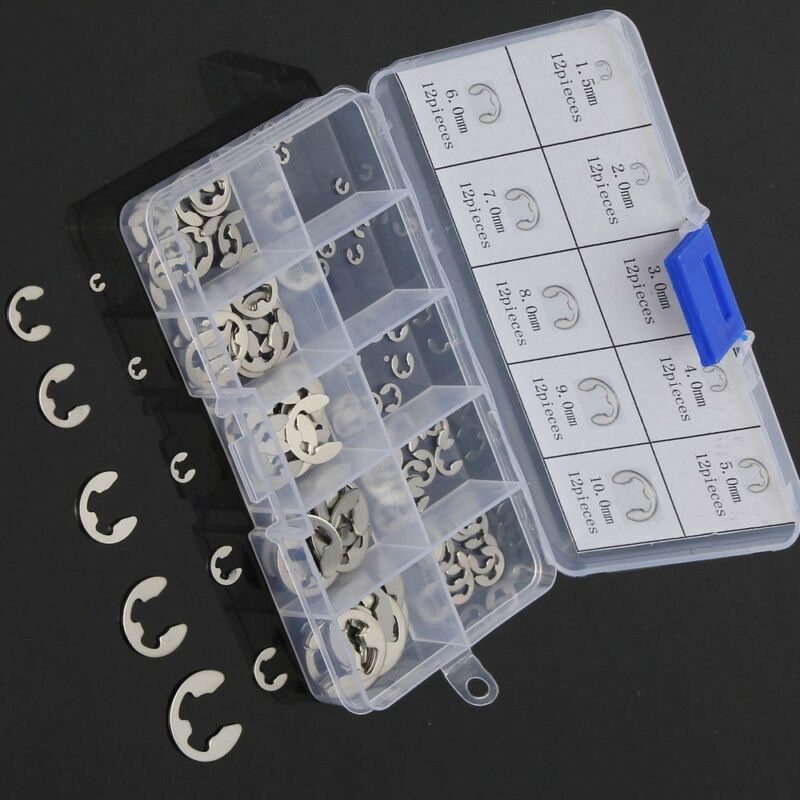 120-600PCS Black or Stainless Steel E Clip washer Assortment Kit Circlip retaining ring for shaft fastener M1.5~M10