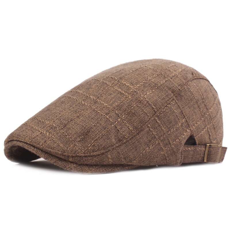 Boina Peaky Blinder para hombre y mujer, gorro plano de lino, ajustable, para verano y primavera: Coffee