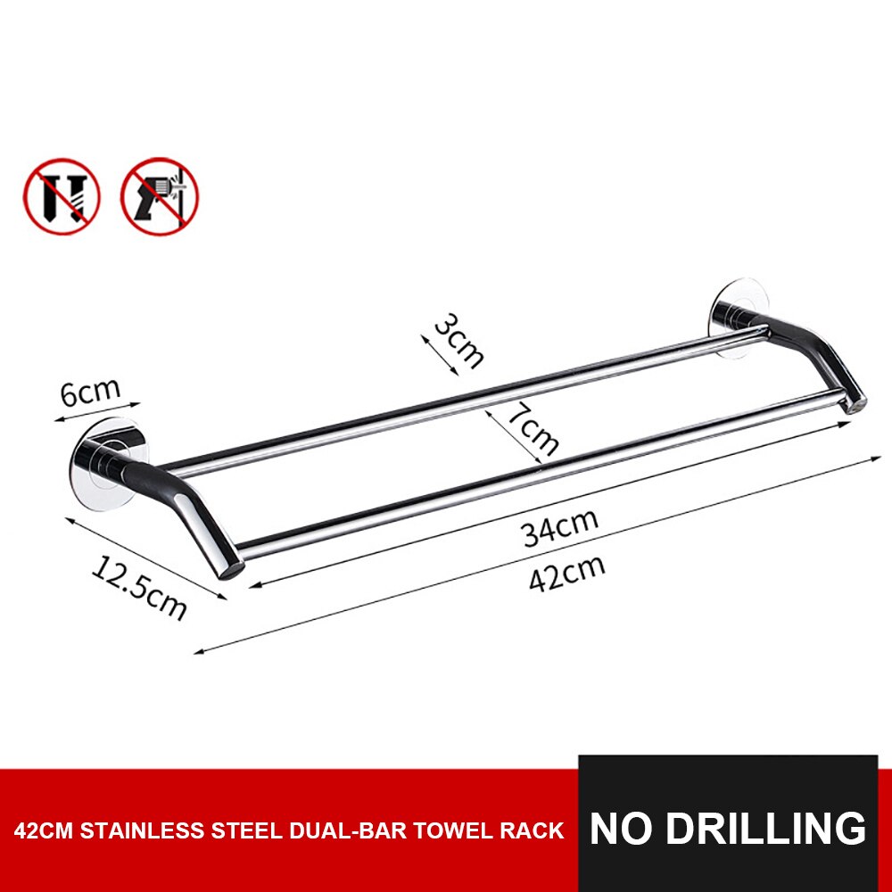 Bathroom Wall Mounted Towel Rack Double Towel Holder Rail Stainless Steel Storage Rack Kitchen Organizer Bathroom Accessories: 42cm dual bar