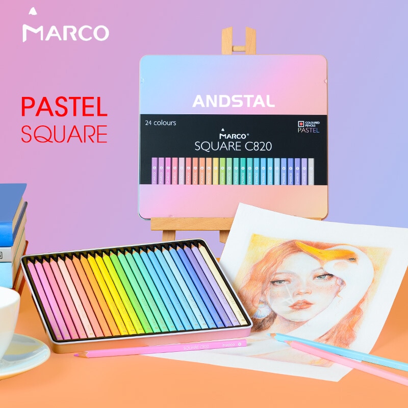 Marco Pastel Kleur Potloden Vierkante Vorm 12/24 Andstal Kleuren Potlood Lapis De Cor Professionele Gekleurde Potloden Voor School