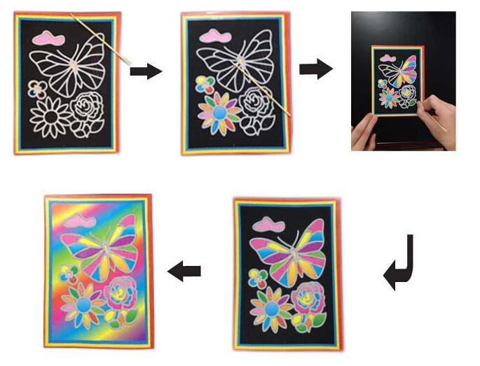 1pc DIY Plush Ball Painting Stickers Children Educational Handmade Puzzles 5pcs small Scratch Art Paper Magic Painting Paper WYQ