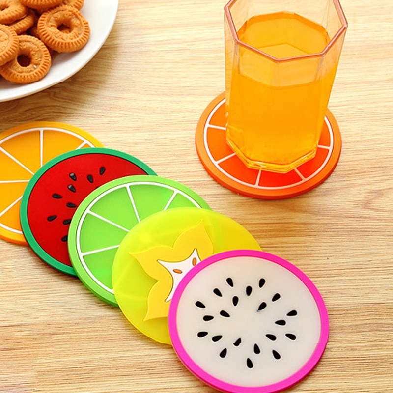 6 Stks/set Fruit Coaster Kleurrijke Silicone Thee Cup Bekerhouder Mat Placemat Pads (Willekeurige Levering)