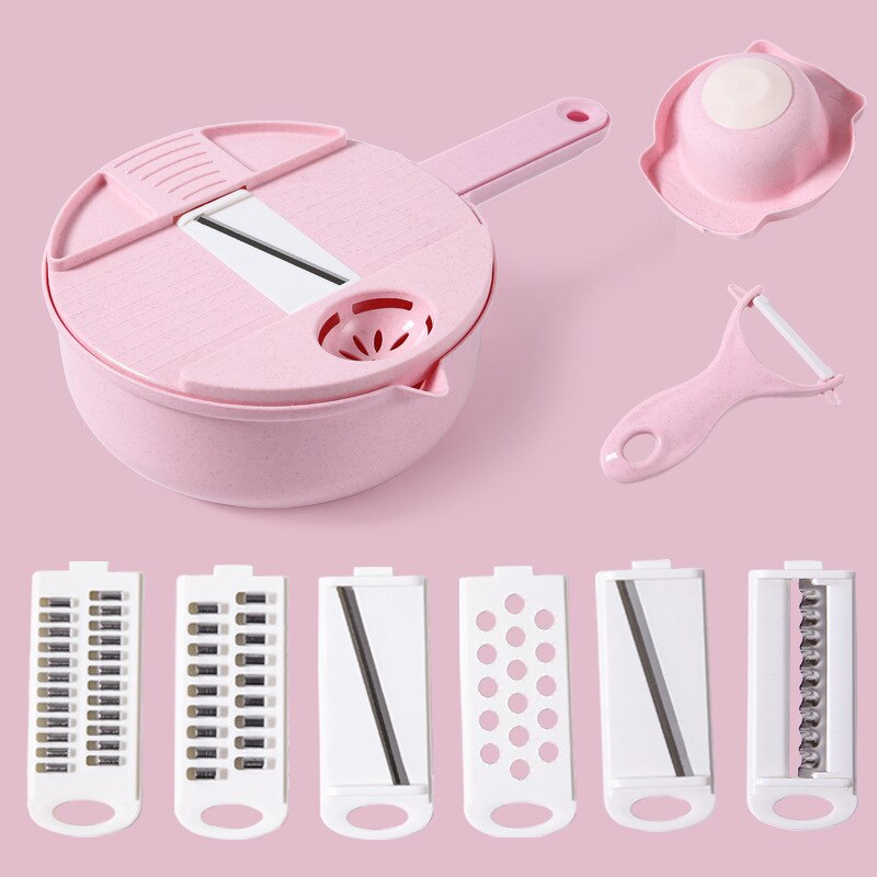 12Pcs Multifunctionele Groentesnijder Fruit Slicer Aardappel Dunschiller Wortel Rasp Plantaardige Chopper Keuken Accessoires: 12PCS-Pink