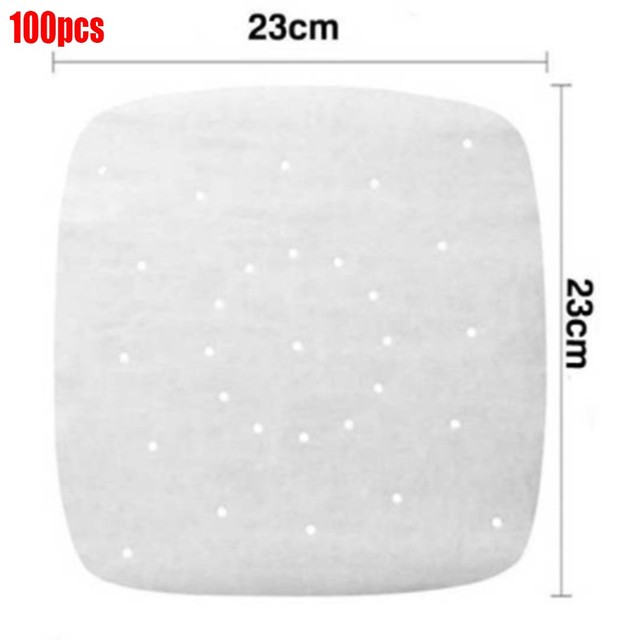 100Pcs 7/8/9 Inch Round Square Non-Stick Air Fryer Liners Paper Disposable Steamer Mat Baking Sheets Perforated Parchment Paper: 9 inch square 100pcs
