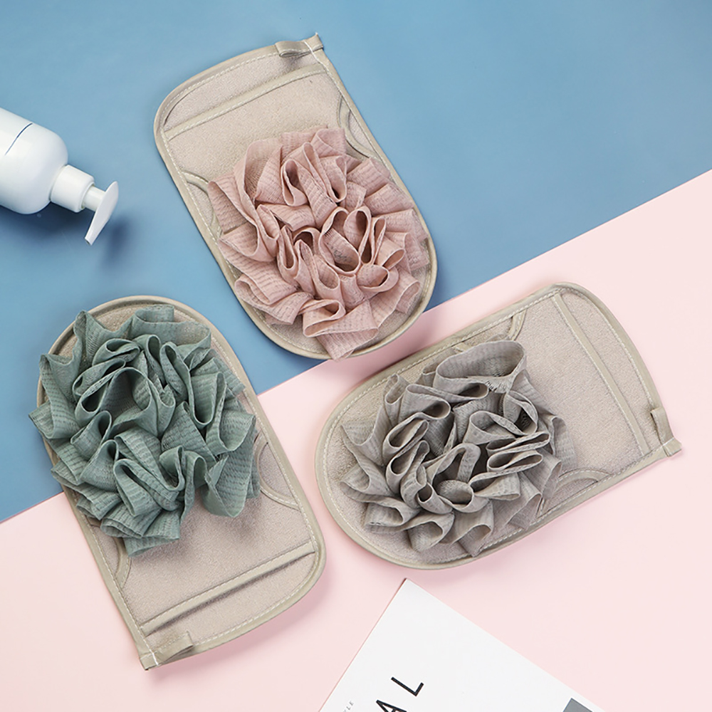 Guante de baño portátil para el hogar, esponja de limpieza corporal de doble cara, Bola de malla de masaje, herramienta de baño exfoliante