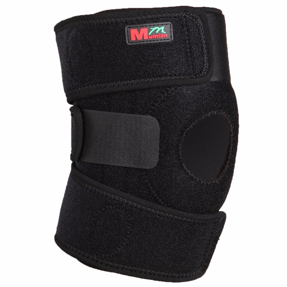 B01 Verstelbare Sport Been Knie Brace Wrap Protector Pads Mouw Cap Patella Guard 2 Lente Bars, one Size, Zwart 1 stks