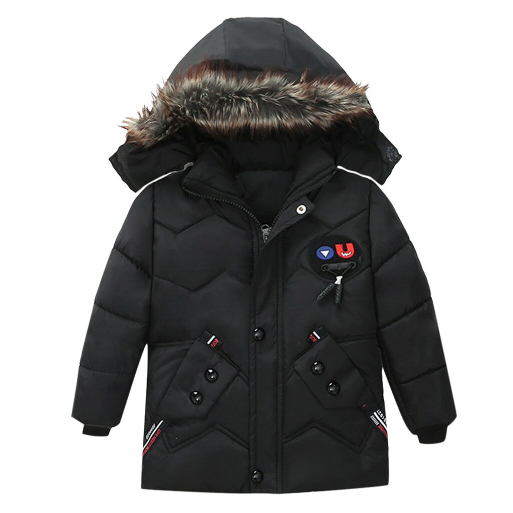 Winter Kids Jongen Winddicht Hooded Down Jas Winter Baby Meisjes Kleding Kinderen Katoen Gevoerde Bovenkleding Jas Dikke Warme Jassen: Black / 4T