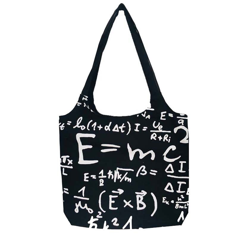 Purdored 1 Pc Vrouwen Math Formule Canvas Boodschappentas Vrouwelijke Schoudertas Eco Draagtas Meisjes Herbruikbare Grocery Shopper Tote tas: black