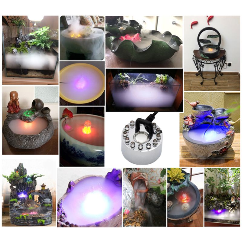 Générateur de brume ultrasonique, nébuliseur, fontaine d&#39;eau, étang, 12 LED, atomiseur, humidificateur d&#39;air, prise US/UK/EU/AU