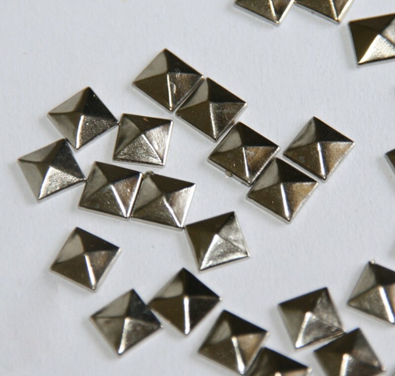 100pc Hotfix Iron On, 7mm Flat Back Silver Pyramid Studs - 1/4" FlatBack Glue on Studs: Default Title
