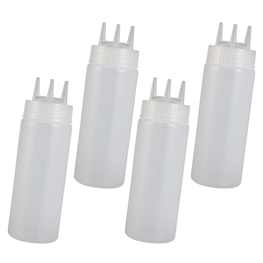 4pcs Jam Squeeze Bottles 3-hole Tomato Sauce Dispensers Kitchen Gadget for Salad Dressing Mustard (White, 12oz, 360ml)