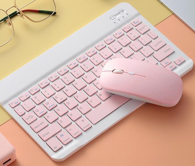 Teclado y ratón Bluetooth para tableta, accesorio Universal de 10 pulgadas para Samsung S6, iPad Pro Air 4, 2,4G: pink mouse