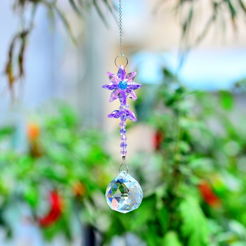 KaiNai Garden Suncatcher Flower Deco Rainbow Maker hanging crystal prisms window crystals home decoration original: purple