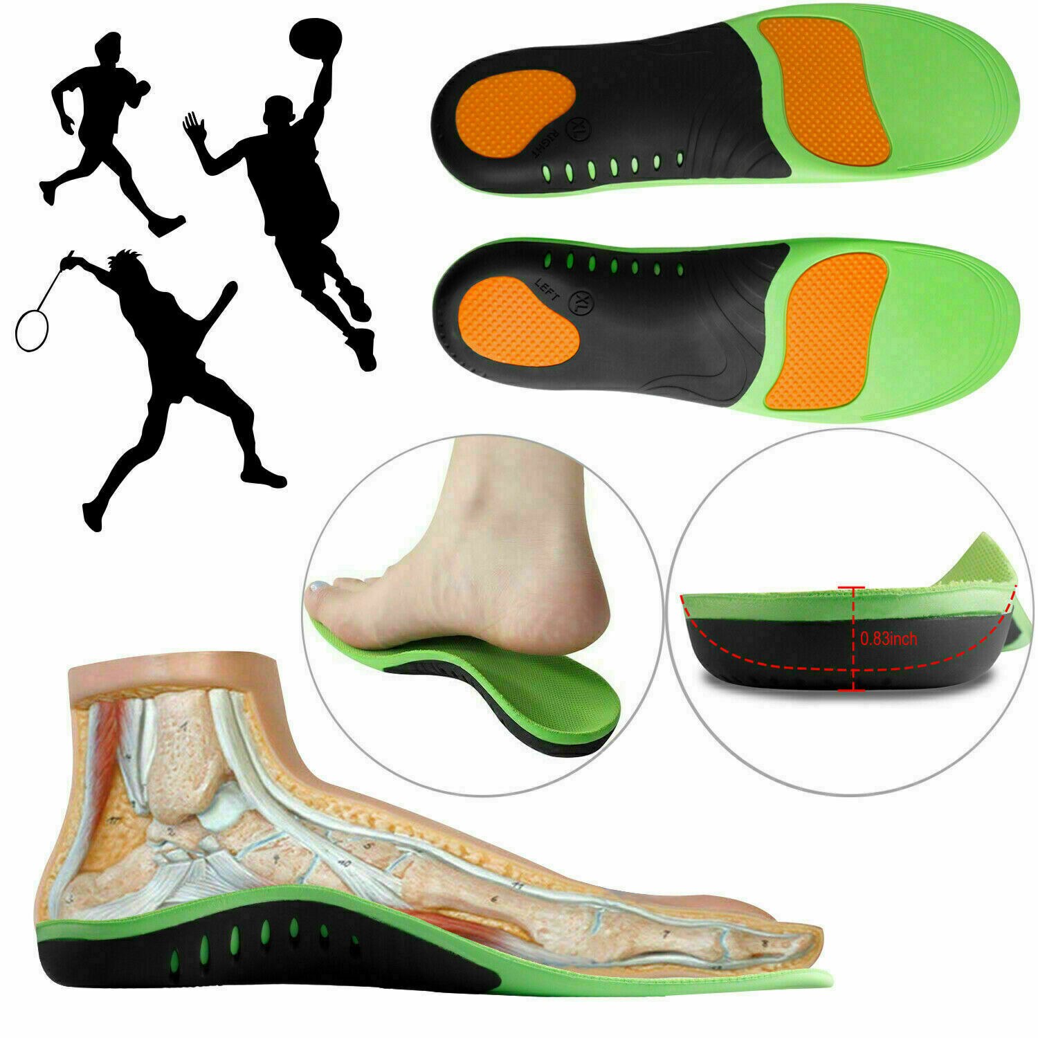 Sports Insole Arch Support Shoe Pads Breathable Orthopedic Elastic Shock Sneaker Inserts Sports Fasciitis Replacement Insoles