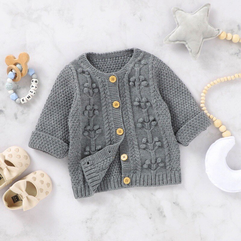 Baby Gestrickte Mantel Frühling Herbst Kleidung Baby Junge Mädchen Langarm Sweatshirt oben lässig freundlicher Oberbekleidung Strickjacke 6-24M: Grau / 18m