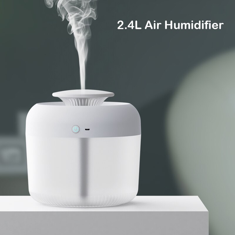 2.4l luftfugter usb aroma diffuser stor kapacitet humidificador hjemmekontor tåge maker med led natlys