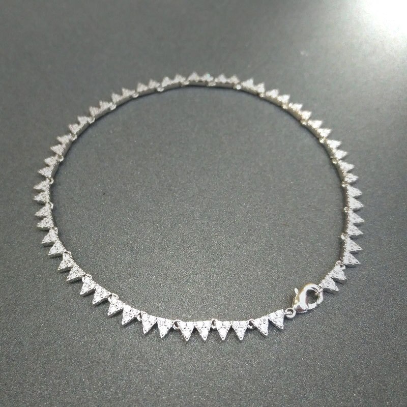 Silberweißes dreieck-luxus-fußkettchen aus sterlingsilber ,  s925 stück , festlicher stil, punk-stil, origineller markenschmuck