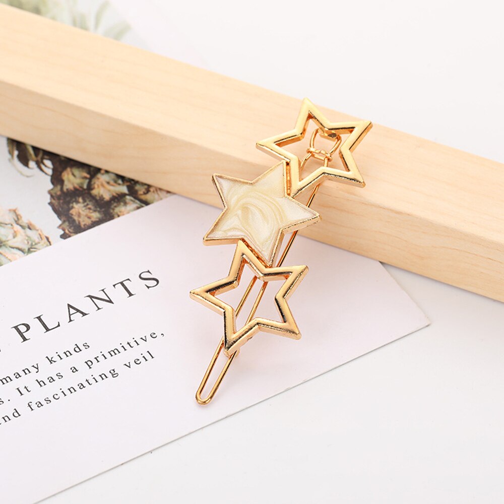Pinza de pelo con estrella lateral redondo para mujer, horquilla de Metal geométrica, accesorios para el cabello para niña, , 1 Uds.: 6