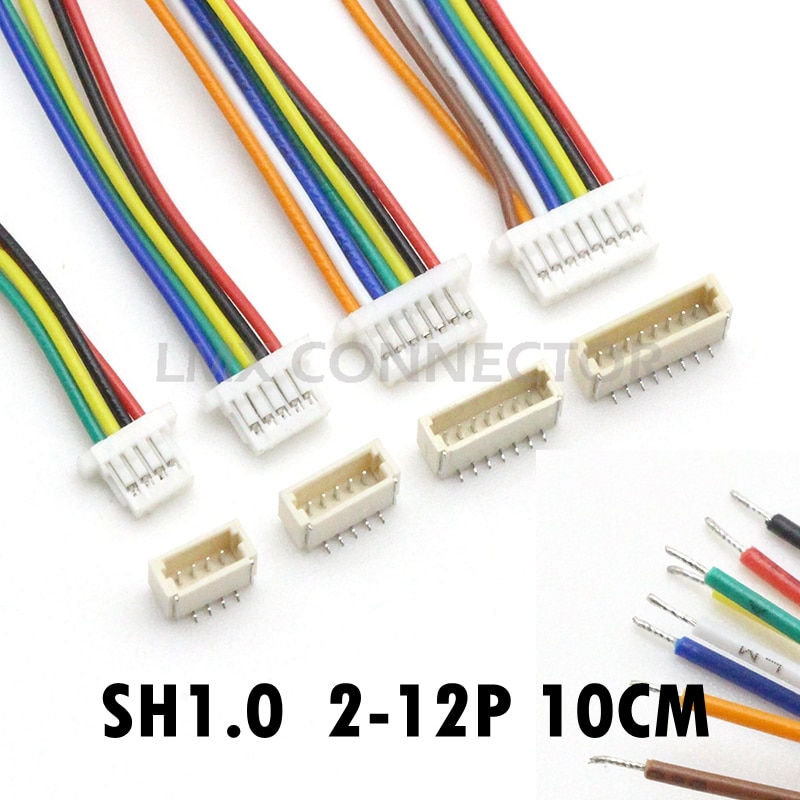 10 sets JST SH 1.0mm Connector with Cable SMD Vertical Male Socket 28AWG 10cm 2P 3P 4P 5P 6P 7P 8P 9P 10P 11P 12 Pin