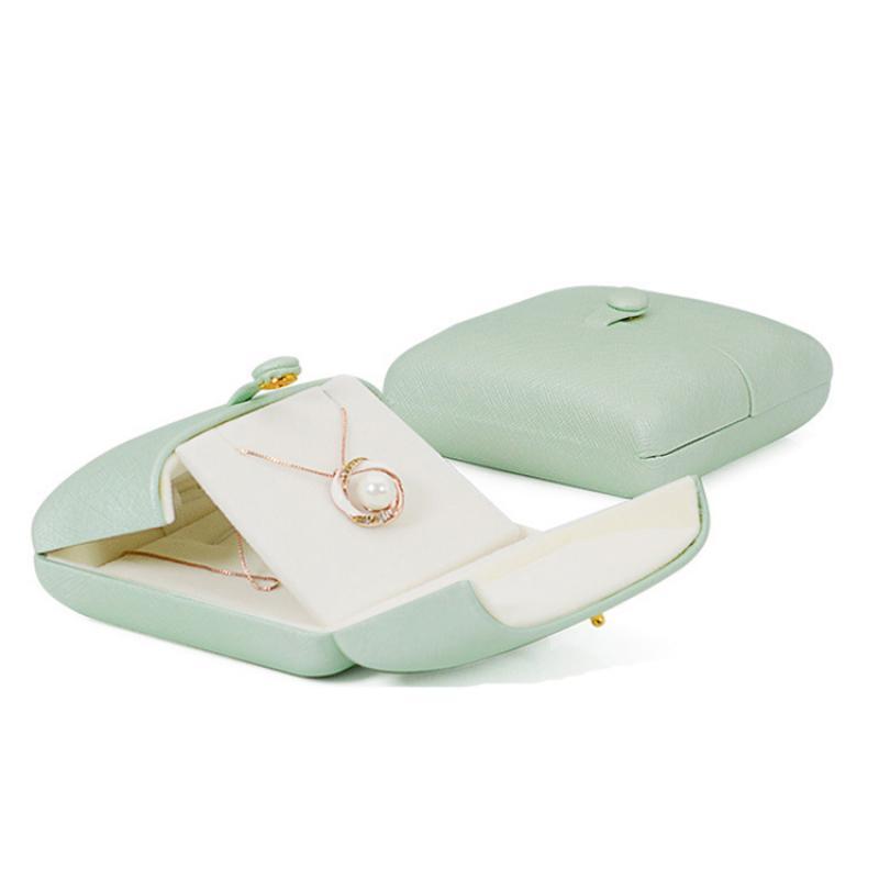 Tender Green Reticulated Pu Leather Double Open Jewelry Storage Box Proposal Ring Box Pearl Necklace Collection Box