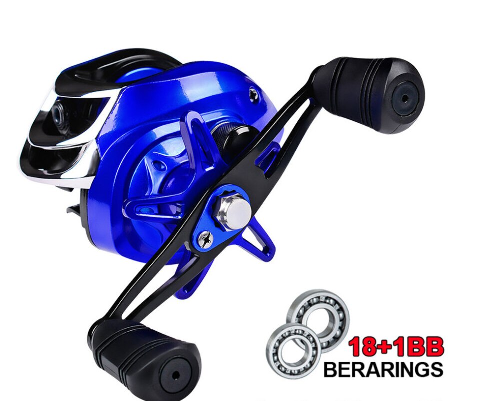 Pêche Baitcasting bobine tout métal bobine 18 + 1BB 10kg/22LB Max glisser Force rapport de vitesse 7.2:1 magnétique métal coulée pêche bobine: Bleu / Gauche main