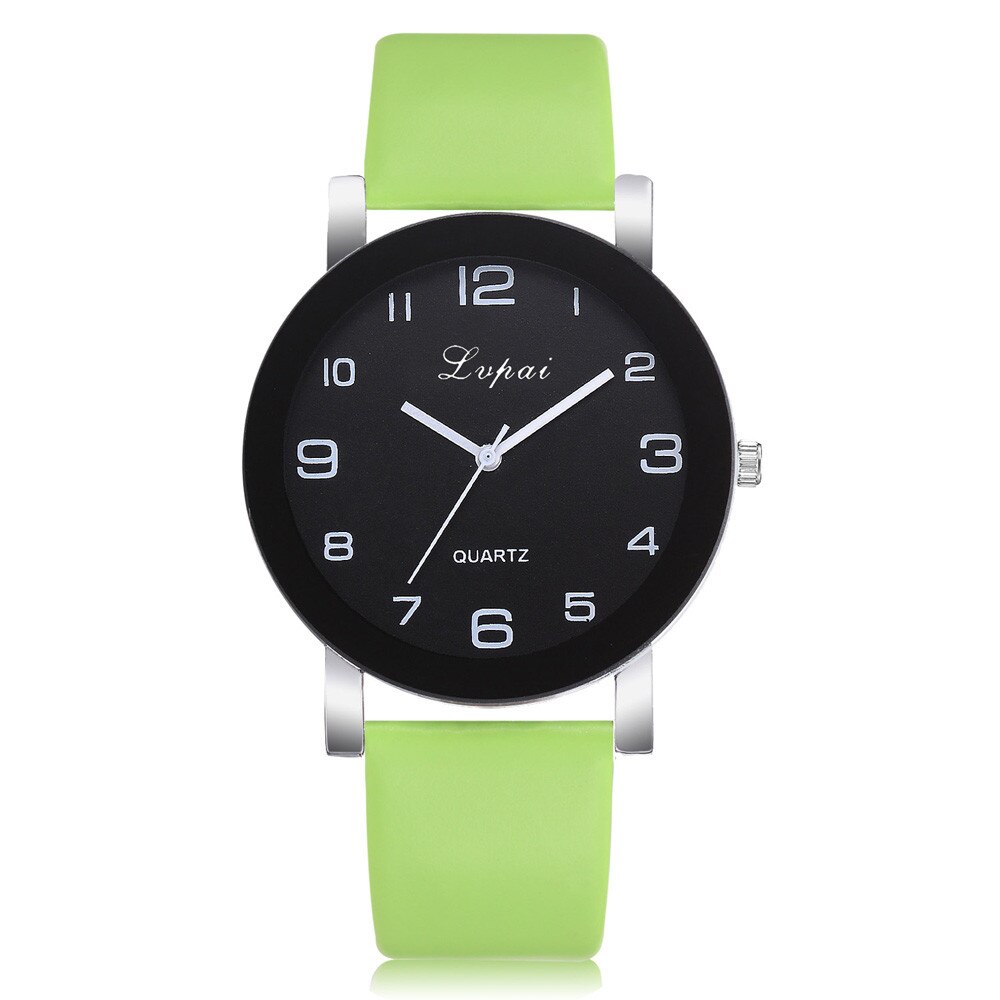 Horloges Vrouwen Romeinse Cijfers Disc Quartz Horloge Lederen Band Horloge Dames Klokken Relogios Feminino Fi: Green