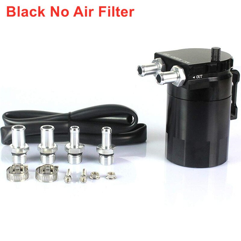 Universal Car Oil Catch Can Tank Kit Baffled Reservoir Fuel Tank 300ml with Parts Air Filter Baffled Tank Aluminum Oil CatchCcan: black
