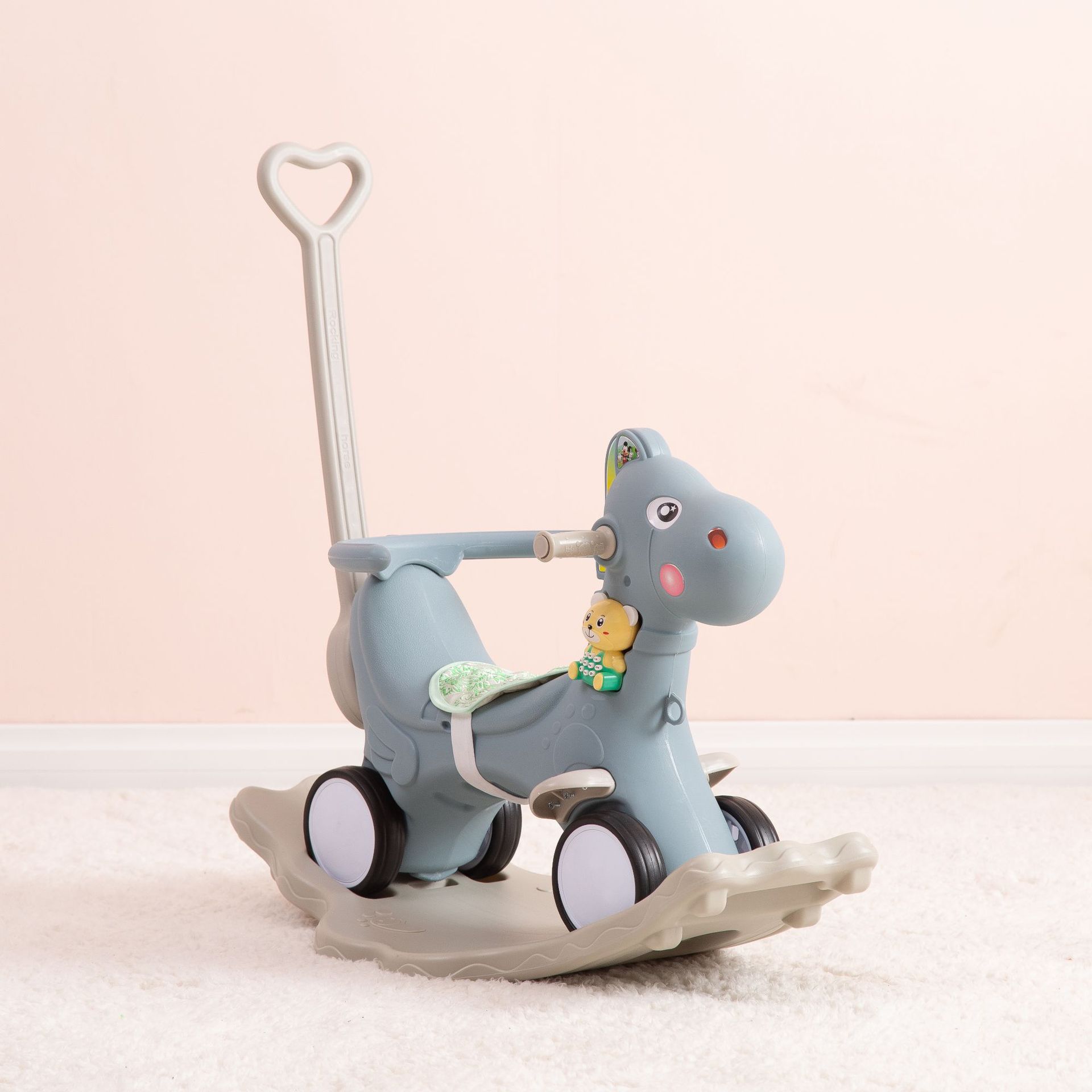 Chaise à bascule cheval plastique | Multifonction, d'anniversaire, chaise balançoire, poussette pour bébé de 1 à 5 ans,: Clair