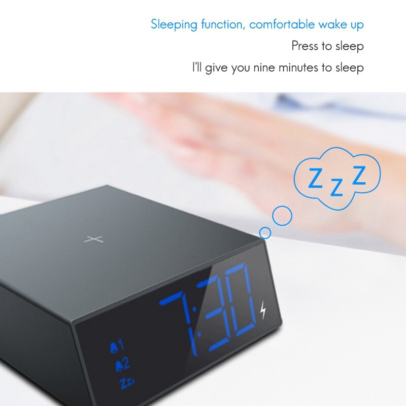 Digital Alarm Clock with Wireless Charger - Clear LED Display Snooze for Bedroom Office Travel, for iPhone Samsung