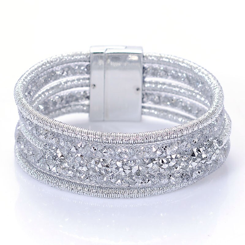 Miasol Unique Multilayer Strands Crystal Charm Magnetic Bracelet Bangle For Women B1966