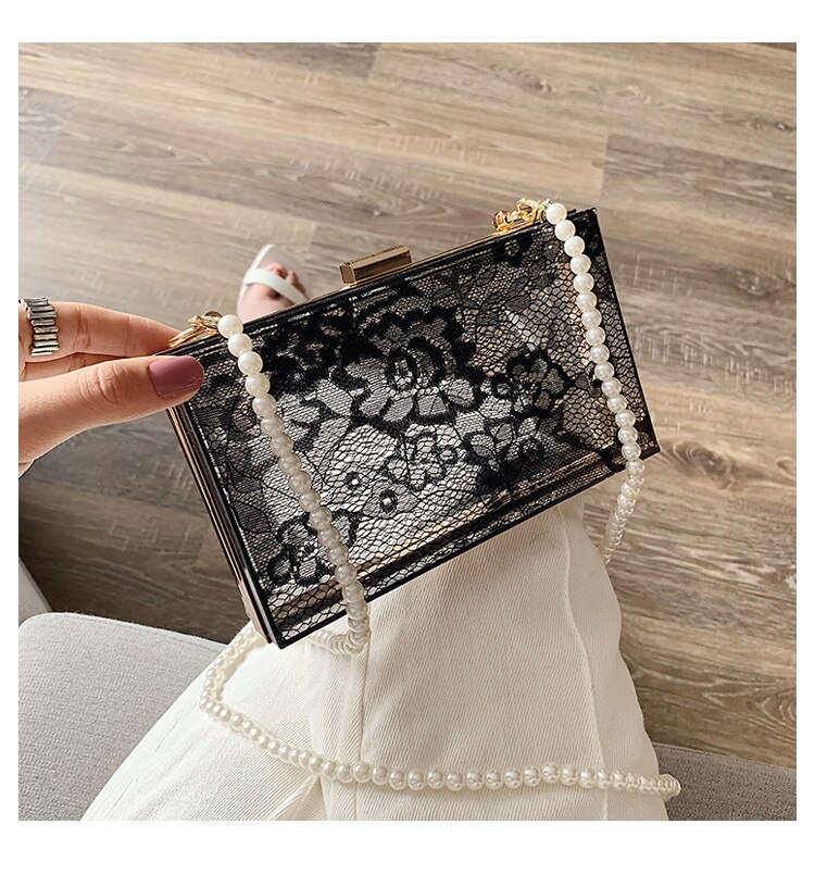 Lace Print Transparent Women Bag Acrylic Box Brand Ladies Evening Dress Portable Messenger Bag Wedding Female Clutch Bag