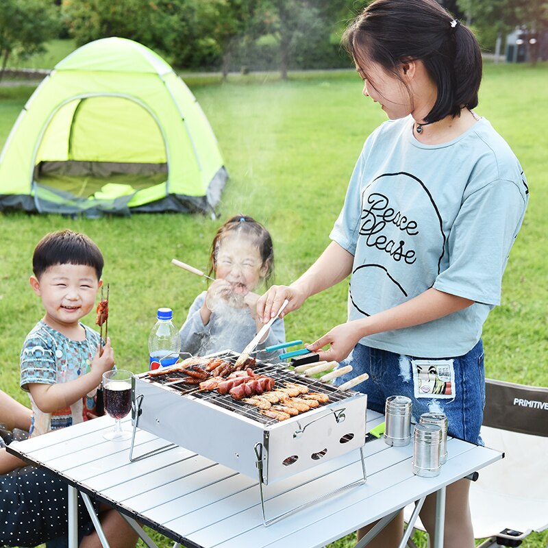 Utendørs kull utegrill sammenleggbart kjøkken rustfritt stål bbq grill uteplass camping piknik brenner grill komplett sett med verktøy