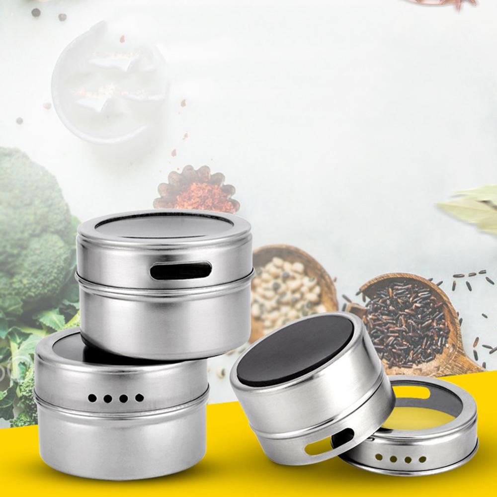 Magnetisk dammtät synlig salt peppar shakers behållare uppsättning kryddor burk krydda flaska bbq kök spice behållare