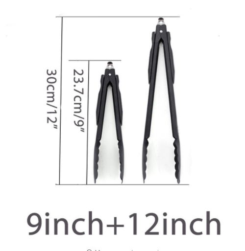 9-12inch Kitchen Tongs Grill BBQ Tongs Silicone Handled Salad Clip Bread Clamp Stainless Steel Food Tong BBQ Accessories Tool: black 9 and 12inch