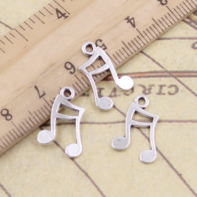 30Pcs Charms Muzieknoot 17X11Mm Tibetaanse Brons Zilver Kleur Hangers Antieke Sieraden Maken Diy Handgemaakte Craft: Antique Silver Plated