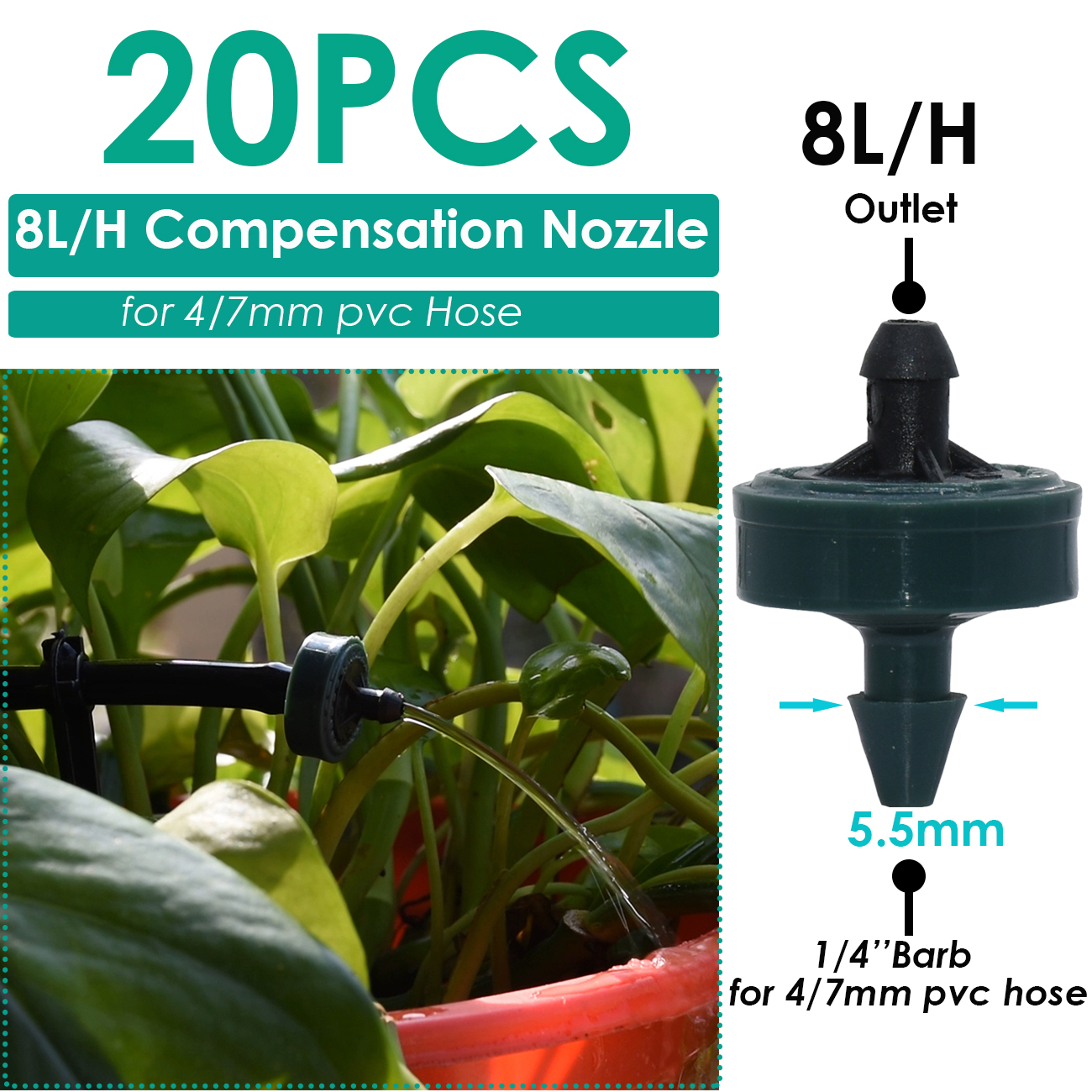 Sprycle Tuin 1/4 ''Gieter Sprinkler Druppelaar Druppelaar Irrigatie Kas Verstelbare Nevel Emitters Micro Spray Roterende Mondstuk: Bruin