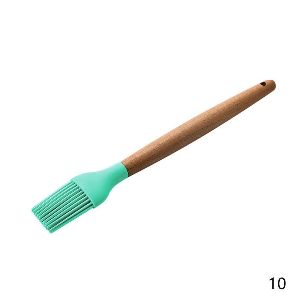 Wood Silicone Cooking Cake Utensils Natural Wood Handle Cooking Tools Turner Tongs Spoon Spatula Bakeware Kitchen Tools: Brush Green