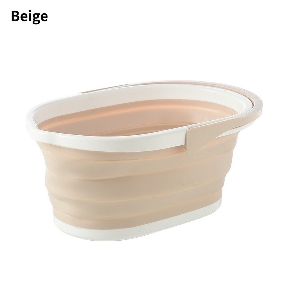 Portable Foldable Bucket Solid Basin Tourism Outdoor Clean Bucket Fishing Camping Car Wash Mop Folding Bucket Outdoor: Beige