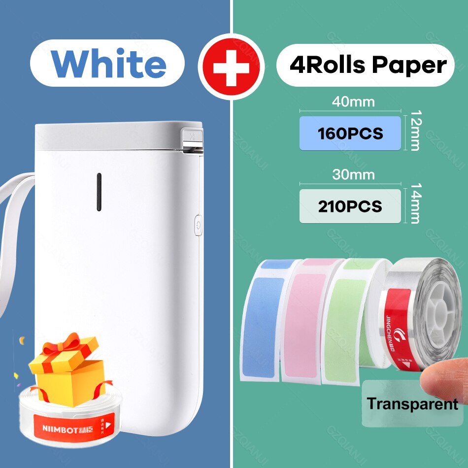 Mutlifunctional Thermal Label printer Mini Portable Barcode Bluetooth Label Printer For Moble Phone Android iOS D11 Niimbot: WH 1Tra3Color